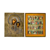 Two icons: the Kazanskaya Mother of God with oklad and menological icon, Russia, 19th century