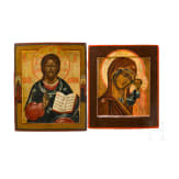 Two icons: The Kazanskaya Mother of God and Christ Pantokrator, Russia, 19th century