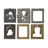 Six icon oklads (three silver), Russia, St. Petersburg, 1736 (one), Moscow (two), 19th century