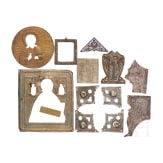 Elf kleine Ikonenoklade, neun Evangeliabeschl&auml;ge (2 Sets) und weitere Beschl&auml;ge, Russland, sp&auml;tes 19. Jhdt. - 20 Jhdt.