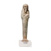 Ushabti made of green faience with hieroglyphic inscription on the reverse, Late Period, mid-1st millennium B.C.