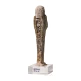 Ushabti made of green faience with hieroglyphic inscription on the reverse, Late Period, mid-1st millennium B.C.