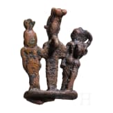 Large bronze amulet depicting the divine triad of Isis, Osiris and Harpocrates, Late Period, mid-1st millennium B.C.