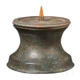 Bronze base of a candlestick, entirely chased with floral and figurative motifs, as well as inscriptions; Seljuk, 12th&ndash;13th centuries