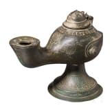 Decorated bronze oil lamp, Seljuk, 12th &ndash; 13th century.