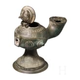 Decorated bronze oil lamp, Seljuk, 12th &ndash; 13th century.