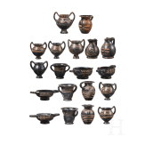 19 miniature vessels in black slip ware, Southern Italy, 4th&ndash;3rd centuries B.C.
