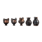 19 miniature vessels in black slip ware, Southern Italy, 4th&ndash;3rd centuries B.C.