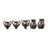 19 miniature vessels in black slip ware, Southern Italy, 4th&ndash;3rd centuries B.C.