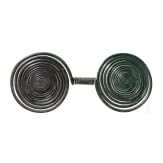 Late Bronze Age double spiral with a dark green patina, 9th century B.C.