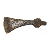 A Viking battle axe made of iron with silver inlays in the Jelling style, 10th century