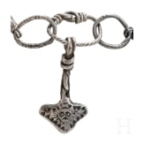 Ornate Thor&rsquo;s hammer on a solid silver foxtail chain, Viking, 10th century.