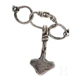 Ornate Thor&rsquo;s hammer on a solid silver foxtail chain, Viking, 10th century.