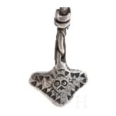 Ornate Thor&rsquo;s hammer on a solid silver foxtail chain, Viking, 10th century.