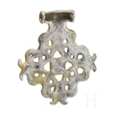 Gold-plated silver pendant with a cross-shaped braided cord, Viking, 10th century.