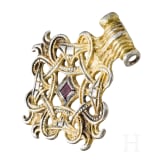 Gold-plated silver pendant with a cross-shaped braided cord, Viking, 10th century.