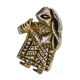 Gold-plated silver pendant in the shape of a Valkyrie with a drinking horn, Viking, 10th century.