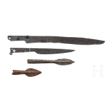 One-sided sword, knife and two pike tips, 16th century.