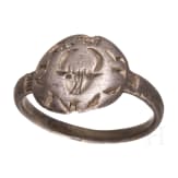 Late Medieval silver ring with a bull's head and inscription, Southeastern Europe, 13th&ndash;14th centuries