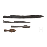 One-sided sword, knife and two pike tips, 16th century.