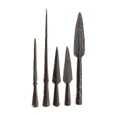 Three iron lanceheads and two lance ferrules, Roman &ndash; Early Medieval, 1st&ndash;10th centuries.