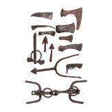 Seven small iron axes, two arrowheads, a fire steel, a spur, a bridle, a fragment of a bridle, Late Iron Age &ndash; High Middle Ages, 7th century B.C. &ndash; 12th century A.D.