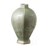 A Chinese hexagonal faceted celadon Meiping vase, probably Ming Dystany