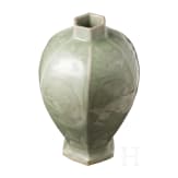 A Chinese hexagonal faceted celadon Meiping vase, probably Ming Dystany