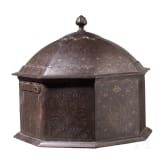 A Lahore gold and silver damascened iron casket, 19th century