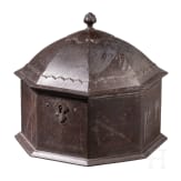 A Lahore gold and silver damascened iron casket, 19th century