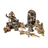 A group of eleven figures and ritual objects, probably from Tibet, Nepal and India, 19th/20th century