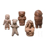 Five Pre-Colombian clay figures, Ecuador, probably 500 - 1500 A.D.