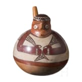 A Pre-Columbian painted figural clay vessel, Peru, probably Nazca, 3rd - 8th century