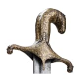 An Indian gold-damascened shamshir with horse head hilt, 19th century