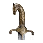 An Indian gold-damascened shamshir with horse head hilt, 19th century