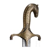 An Indian gold-damascened shamshir with horse head hilt, 19th century