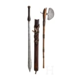 A Masai sword (Ol Alem) and a Sotho battle-axe, Africa, 19th century.