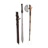 A Masai sword (Ol Alem) and a Sotho battle-axe, Africa, 19th century.