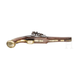 A flintlock pistol with brass barrel, W. Toulmin in London, circa 1780