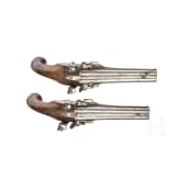 A French pair of double-barrelled flintlock pistols, circa 1800