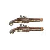 A French pair of double-barrelled flintlock pistols, circa 1800