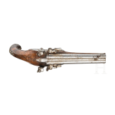 A French pair of double-barrelled flintlock pistols, circa 1800