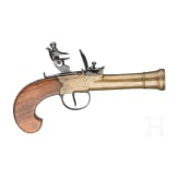 A pair of flintlock pocked pistols with brass blunderbuss barrels, probably from Belgium, circa 1800