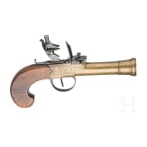 A pair of flintlock pocked pistols with brass blunderbuss barrels, probably from Belgium, circa 1800