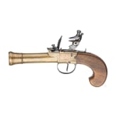 A pair of flintlock pocked pistols with brass blunderbuss barrels, probably from Belgium, circa 1800