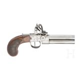 A double-barreled boxlock flintlock pocket pistol, probably Belgian, circa 1800