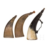 Three German horn powder flasks, mid-18th century