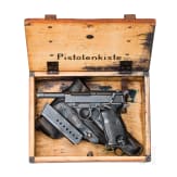 A Spreewerk Mod. P 38, code "cyq", with holster and wooden pistol case