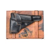 A Spreewerk Mod. P 38, code "cyq", with holster and wooden pistol case