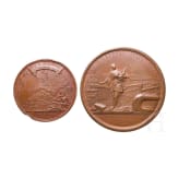 Two commemorative medals for the Battle of Pelkino in 1713 and for the abolition of internal tariffs in Russia in 1753